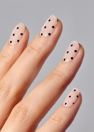 Image of ohora Semi Cured Gel Nail Strips (N Polka Noir) - Works with Any Lamps, Salon-Quality, Long Lasting, Easy to Apply & Remove - Includes 2 Prep Pads, Nail File & Wooden Stick