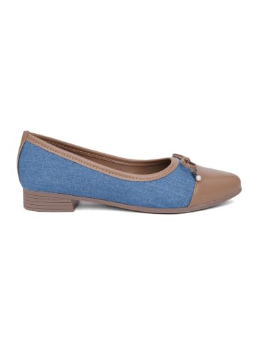 Image of TRYME Women's Denim Bow Belly Ballerina Flats | Lightweight Slip-On Casual Shoes | Soft Sole Comfortable Footwear