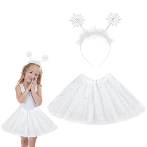 YUYWWAN Deguisement Noel Flocon de Neige 2 Pièces Sert Tete Noël Blanc Tutu Blanc Déguisement de Noël pour Fête de Noel, Fête de Carnaval, Cosplay Party