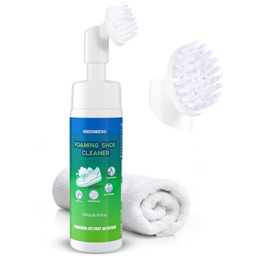 SHENMENG Shoe Cleaner Kit, 2-in-1 Foam Water-free Sneaker Cleaner with Brush, 6.76 oz White Shoe Cleaner Kit for Tennis Shoes, Running, Golf, Suede, PU, Nubuck, Leather, Canvas, Rubber, Sole