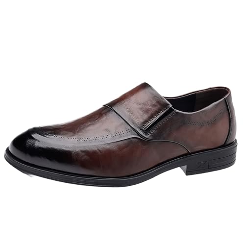Men's Shoes Genuine Leather Casual Slip-on Shoes， Business Soft Bottom Pointed Toe Breathable Inside Increased Single Shoe