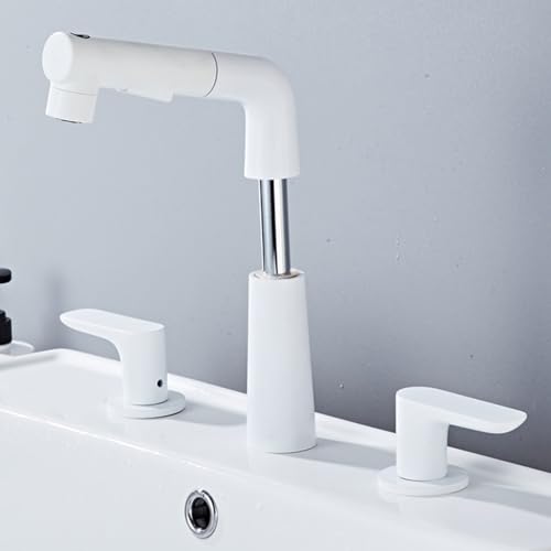 Robinetterie lavabo salle de bain 3 trous blanche rotative pour simplifier le lavage