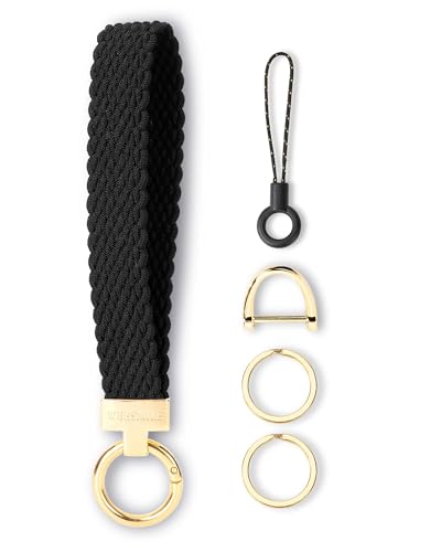 Image of WEESMILE Keychain Wristlet, Stretchy Key Chain for Car Keys with 2 Keyrings and D ring, Cute Wrist Lanyard for Women Men