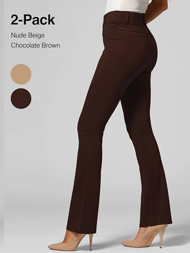 Conceited 2-Pack Stretch Slacks for Women - Wear to Work - Bootcut Dress Pants with Pockets - Khaki, Brown - (XX-Large)3