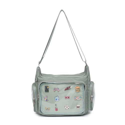 Image of Canvas Ita Bag Crossbody Shoulder Bag Kawaii Purses and Handbags with Anime Pins Display Medium
