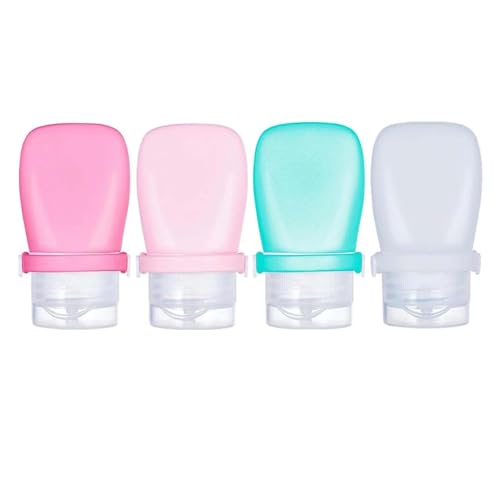 2 oz Travel Bottles, WXOIEOD Leakproof Silicone Squeeze Bottle Mini Travel Size Container for Toiletries Lotion Shampoo and Conditioner Liquid Salad Dressing to go Condiment, TSA Approved, 4 Pack