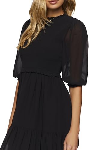 Image of Forever 21 Women's Smocked Chiffon Peasant-Sleeve Dress