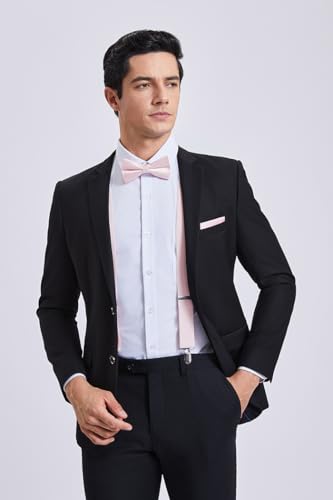 Image of HISDERN Bow Tie and Suspenders for Men Elastic X-Back Suspender and Bowtie Set Adjustable Braces for Wedding Tuxedo