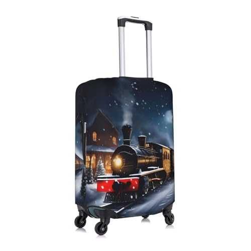 Winter Christmas Snow Night Railway Train Print Luggage Cover For Suitcases, Travel Case Protector, Simple & Convenient Installation3