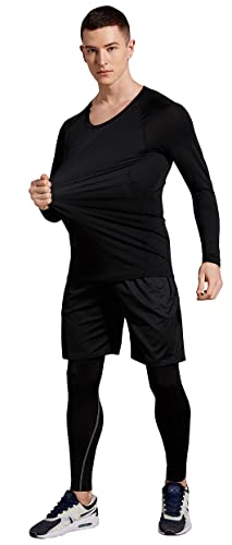 Image of BUYJYA 5Pcs Men's Compression Pants Shirt Top Long Sleeve Jacket Athletic Sets Gym Clothing Mens Workout Valentine's Day gift