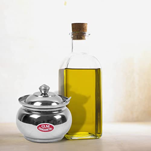 Image of Ghee Container With Spoon Oil Dispenser | Ghee Pot Steel, Ghie Dispenser | Salt Container With Spoon | Steel Oil Pot 300ml Silver Pack of 2 (Pack Of 2, Silver)