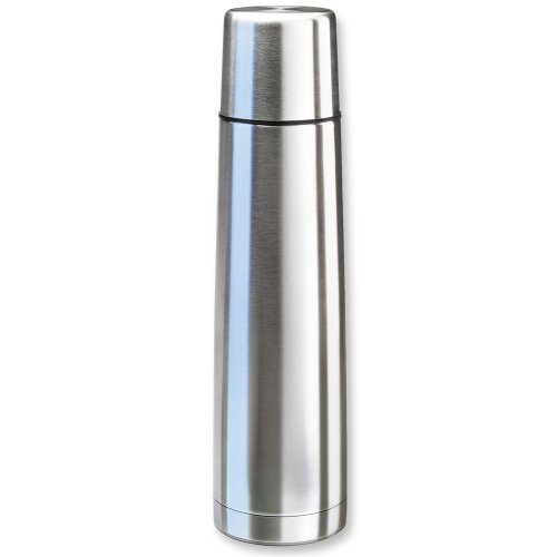 Isosteel VA-9554Q 0.9 L Vacuum-Insulated Can with Drinking Cup and Quickstop Single-Hand Pouring-System, 18/8 Stainless Steel