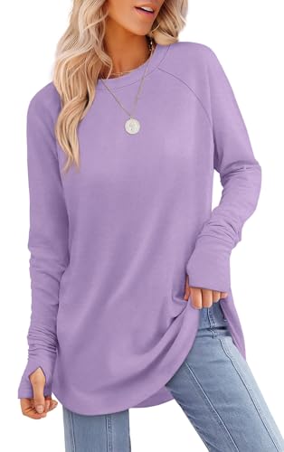 XIEERDUO Womens Tops Dressy Casual With Thumb Holes Tunics Or Tops To Wear With Leggings Purple l