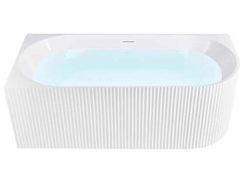 Vasca moderna angolare destra 170 x 80 cm Acrilico finitura scanalata Bagno Bianco opaco