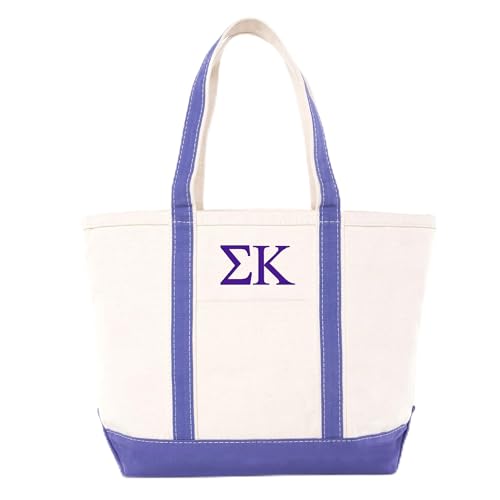 Go Greek Chic Sigma Kappa Embroidered Classic Canvas Tote Bag - Violet