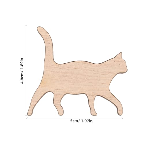 Lurrose 12 Pcs Unfinished Wooden Cat Cutouts Blank Cat Shape Pieces Wooden Animal Slices Hanging Ornament for DIY Crafts Halloween Christmas Decor
