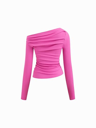 Image of CIDER Asymmetrical Top for Women Long Sleeve - Off Shoulder Ruched Crop Going Out Fitted