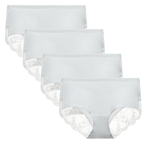 Lace Knickers for Women Multipack Cotton Underwear Lace Full Coverage Briefs Panties Pack of 4 M White