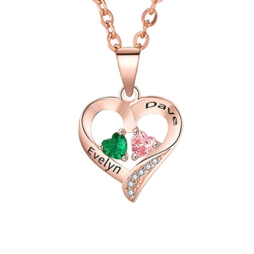 SEKECHIKU Engraved Personalized Name Birthstone Necklace Mothers Day Gifts Love Heart Necklaces Jewelry Customized Necklaces