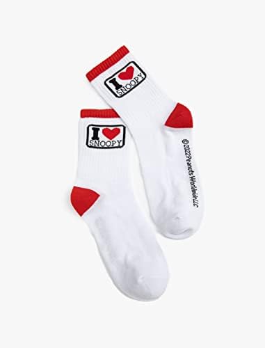 Koton Kadın Snoopy Soket Çorap Lisanslı İşlemeli Beyaz, Tek Beden - Görsel 2