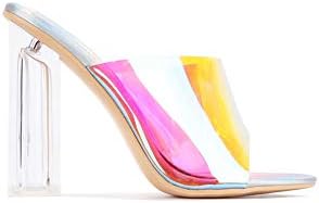 Cape Robbin Fusion Clear Chunky Block High Heels for Women, Transparent Booties for Women - Holographic Size 8.5 | Image 2