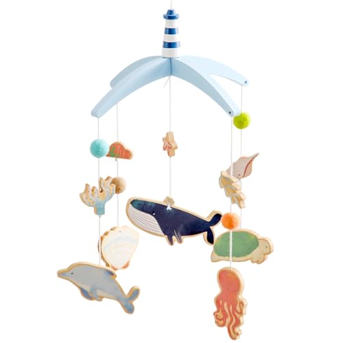Youuys Mobile Baby Holz mit Filzbällen, Baby Mobile Windspiel, Bettglocke Anhänger für Babybett, Kinderzimmer Deko, Geschenk für Baby Mädchen oder Jungen (Meer)