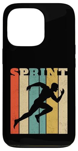 Articolo sprint in stile retrò - una silhouette velocista e strisce verticali. SPRINT. Ideale per corridori su pista, atleti, persone che amano correre veloci