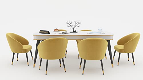 Image of WOODEN SPACE 6-Seater Wooden Dining Table Set | Nano Composite Marble Top | Solid Wood Base | Modern Dining Room Furniture with 6 Chairs (Yellow)