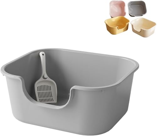 Sefoemut 猫 トイレ 猫砂盆 大型 猫用トイレ本体 オープンタイプ スコップ付き ペット用トイレ 入口低め 飛散防止 一体成形 ポータブル サンドボックス 防滴 深型 小型猫 多猫 ペットトイレ トイレ 簡易トイレ あらゆる種類の猫砂用 掃除が簡単