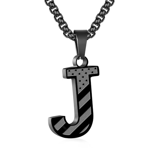 Zocomi Graduation Gifts Initial Necklace for Men Boys American Flag USA Independence Day Fourth 4th of July Decorations Accessories Chain Jewelry Ideas Stuffers for Teen Teenage Kids Him Age Letter J