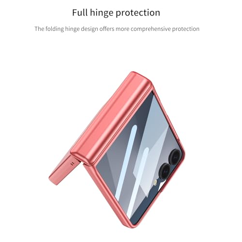 Image of Midkart Magnetic Case Compatible with Samsung Galaxy Z Flip 7 Release 2025 Hinge Protection Hard PC with Front Glass Cover 360-degree Protection, Red