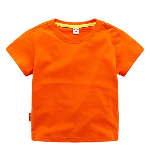Unisex Little Kids Short Sleeve Tops Shirts Summer Solid Color Basic Cotton Tee T-Shirt for Toddler Boys Girls
