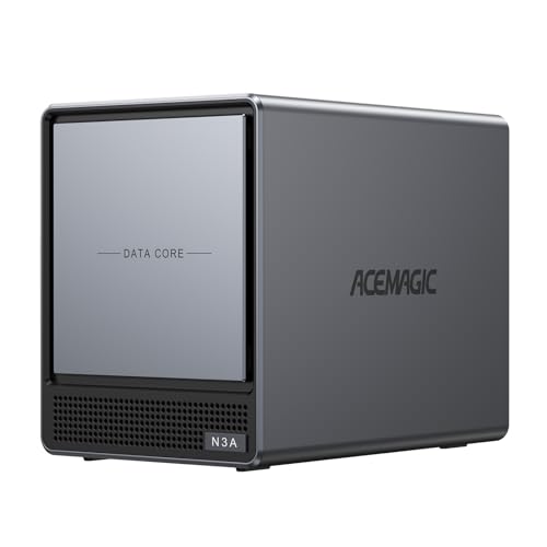 ACEMAGIC N3A NAS Server 4-Bay, AMD Ryzen R2544, 8GB DDR4 & 128GB SSD, 4x3,5' HDD,2xM.2 NVMe, 2,5GbE LAN, Leiser Netzwerkspeicher & Heimcloud für Homeoffice, Medienstreaming & Backup (ohne Festplatte)