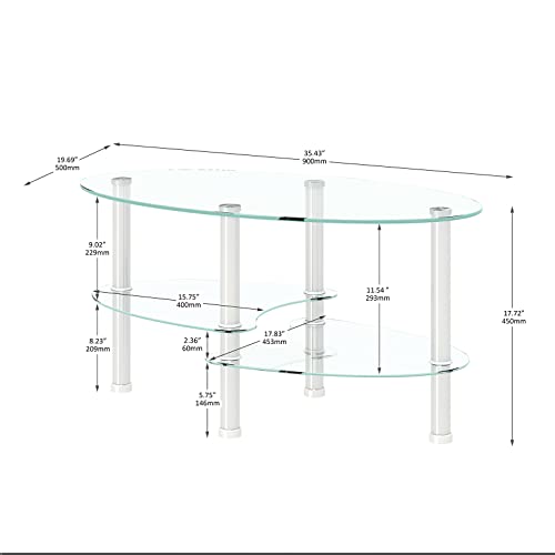 Eansstofars Small Modern Tempered Glass Coffee Table With 3 Tier, Low Clear Oval End Table With Stainless Steel Leg, Transparency,Perfect For Indoor, Liviing Room,Office #TOP2
