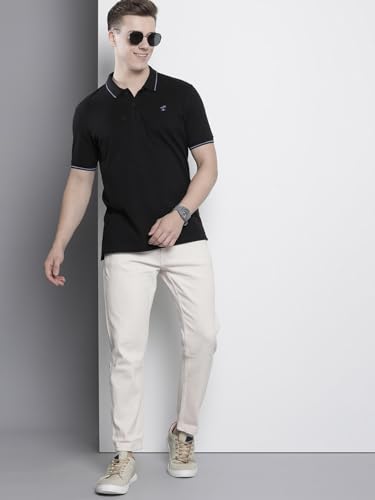 Image of The Indian Garage Co Men Slim Fit Solid Polo Neck Half Sleeves Tshirt