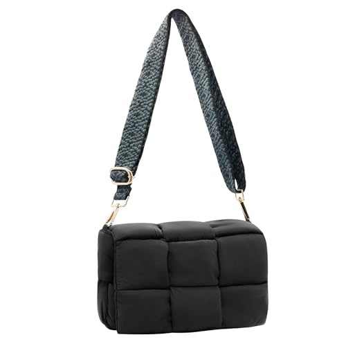 Image of Shoulder Bag Lightweight Puffer Tote Crossbody Bag Handwoven for Women | waterproof nylon, durable, soft padded texture, versatile for travel, work, weekend, everyday, adjustable strap