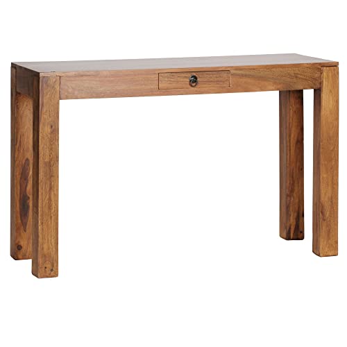 möbelando Konsolentisch Mumbai Massivholz Sheesham Konsole mit 1 Schublade Schreibtisch 120 x 40 cm Landhaus-Stil Sideboard
