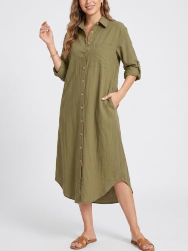 Image of Kuraki Women's Casual Print Button Front Maxi Shirt Dress
