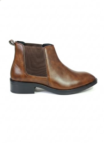 Image of Comforts Men's Classic Chelsea Boots, Leather, High Heel Ankle Boots with Elastic Side Panels