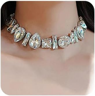 Missgrace Boho Women Dainty Chunky Short Rhinestones Prom Choker Necklaces for Women Luxurious Bar Choker Necklace for Women