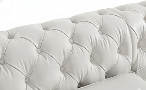 Image of Modern Classic Design Leatherette Luxury Chester Sofa Set with Button Tufted, Sofa for Living Room Home, Office and Lobby (White, 1 Seater Sofa)