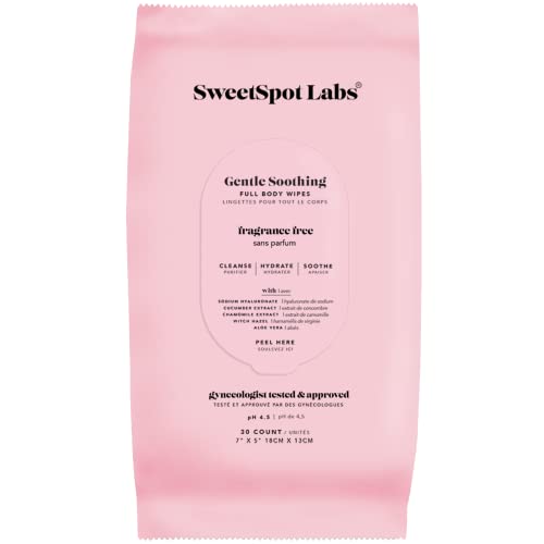 SweetSpot Labs Fragrance Free Feminine Wipes, Soothing Intimate & Body Wipes for Women, Unscented, 30 Count