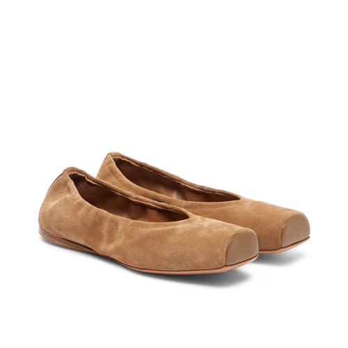 Women's Suede Ballet Flats Shoes Closed Square Leather Toe Comfortable Ballerina Flats Elastic Elegant Cute Ballet Flat Dress Casual Slip on Flat Shoes