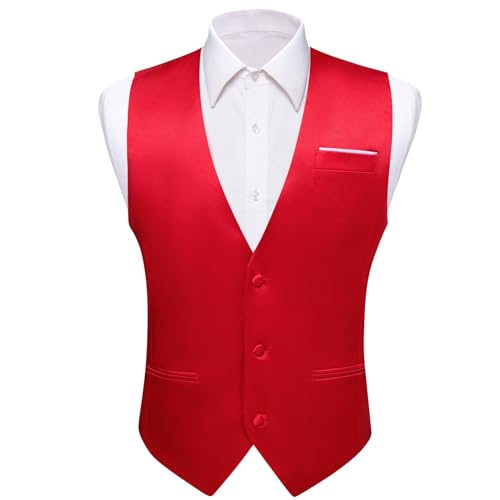 Image of Barry.Wang Vest for Men Business /Leisure Dress Suit Vests V-neck 2 Pockets Wedding Party Tuxedo Satin Waistcoat