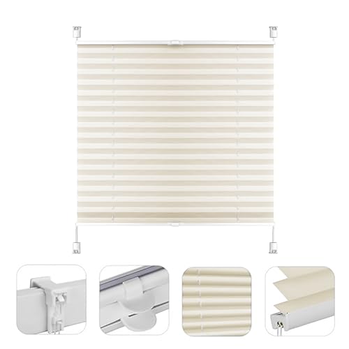 Plissee ohne Bohren verdunkelung, 55 x 140 cm UV-Schutz Sonnenschutz, Plisseerollo Plisses Klemmfix ohne Bohren, für Schlafzimmer Badezimmer, Creme Farben