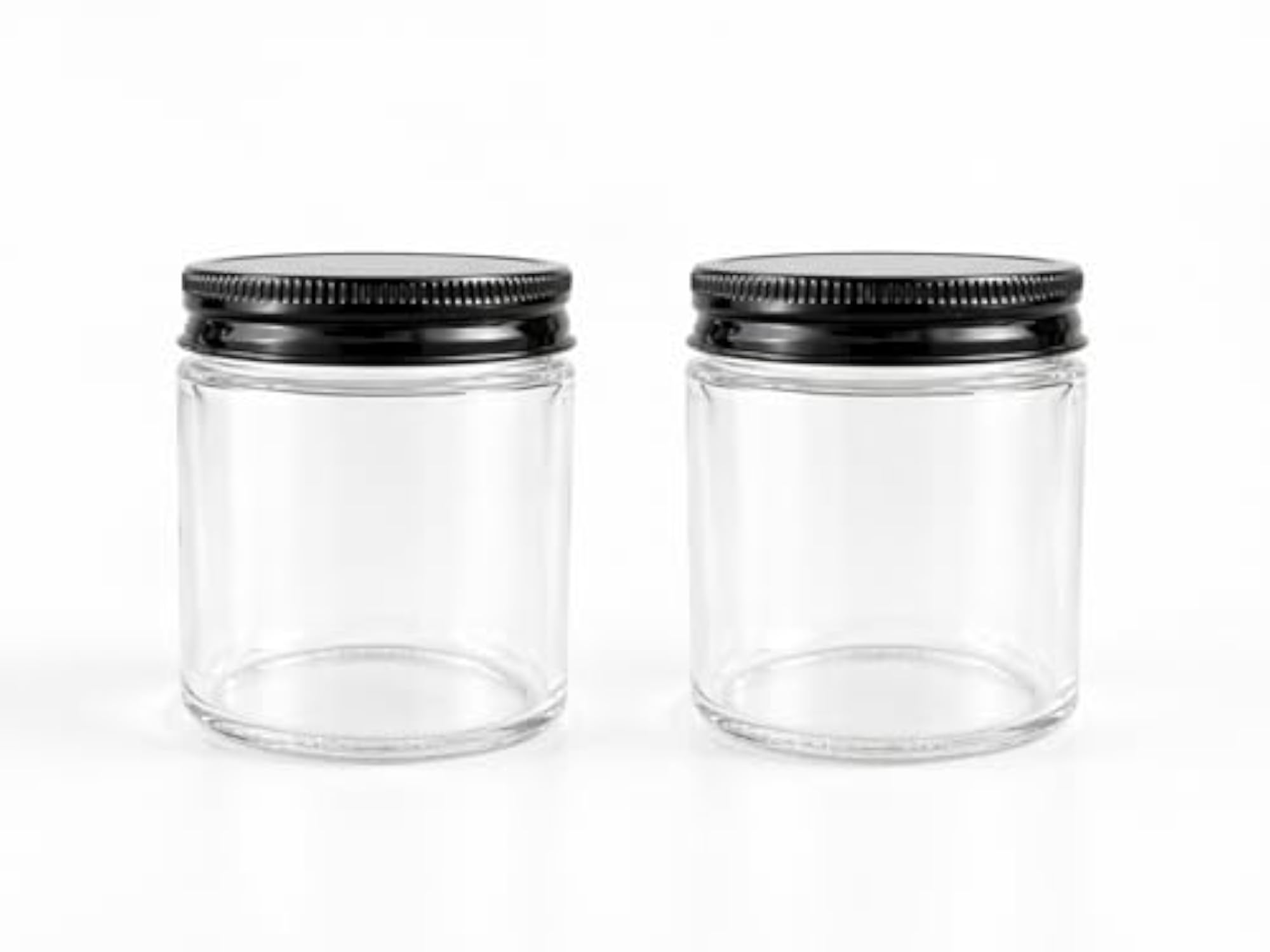 Clear Glass Cosmetic Jar with Black Metal Lid, Pack of 2