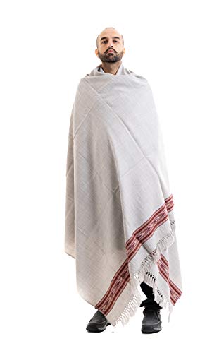 Meditation Shawl by Om Shanti Crafts | Prayer Shawl for Daily Meditation, Unisex (Light Grey)