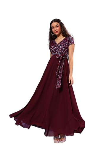 Image of Miss Chase Women's Round Neck Cap Sleeves Lace Knee -Long Skater Dress