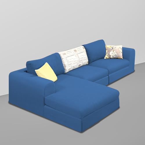 Image of Koza LHS 4 Seater L Shape Sofa Set with Center Table for Living Room (Blue Fabric) Premium Fabric Sofa