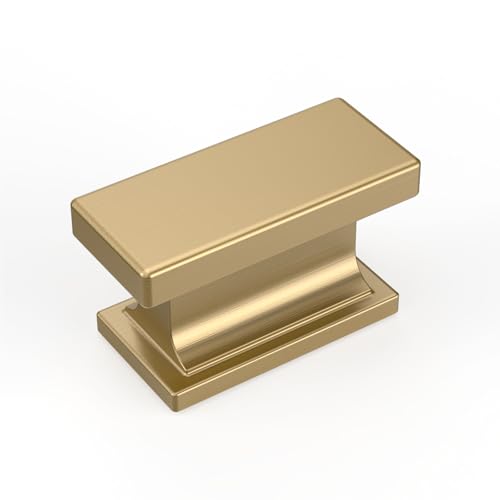 Amerdeco 10 Pack Champagne Bronze Cabinet Knobs 1.46 Inch(37mm) Solid Gold Kitchen Cabinet knobs Rectangle Brushed Brass Drawer Knob for Bathroom Cabinets ZH00013